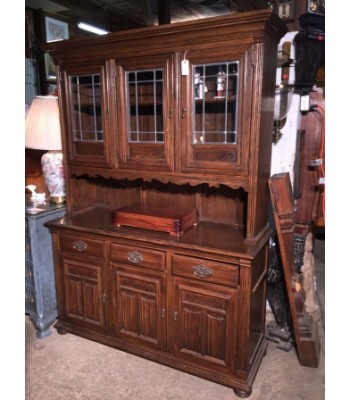 SOLD - Oak leaded glass Hutch